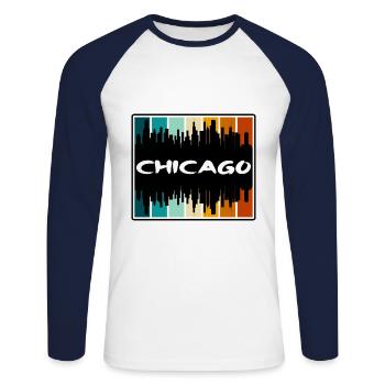 Chicago Illinois États-Unis Skyline Silhouette Voyage Sou - T-shirt baseball manches longues Homme - blanc/marine - Devant - Nik (191cm)