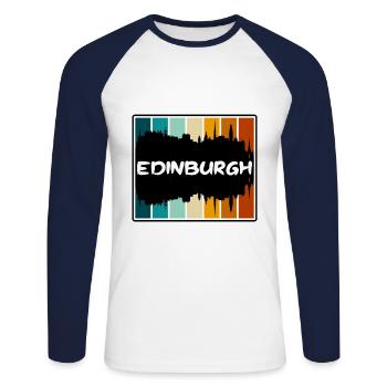Edinburgh Schottland Skyline Silhouette Reisen Souve - Unisex Baseballshirt langarm - Weiß/Navy - Vorne - Nik (191cm)