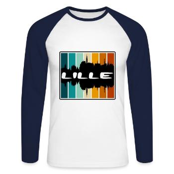 Lille France Skyline Silhouette Voyage Souvenir - T-shirt baseball manches longues Homme - blanc/marine - Devant - Nik (191cm)