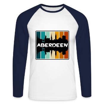 Aberdeen Écosse Skyline Silhouette Travel Souven - T-shirt baseball manches longues Homme - blanc/marine - Devant - Nik (191cm)