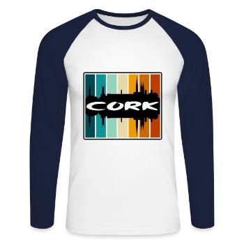 Cork Irlande Skyline Silhouette Souvenir de voyage - T-shirt baseball manches longues Homme - blanc/marine - Devant - Nik (191cm)