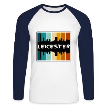Leicester Angleterre Skyline Silhouette Travel Souven - T-shirt baseball manches longues Homme - blanc/marine - Devant - Nik (191cm)