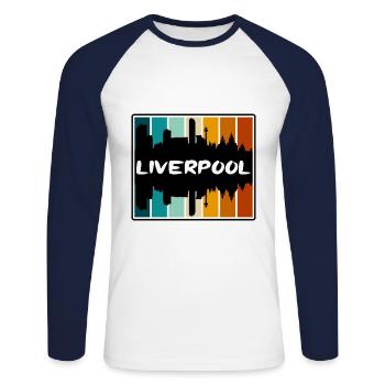 Liverpool Angleterre Skyline Silhouette Travel Souven - T-shirt baseball manches longues Homme - blanc/marine - Devant - Nik (191cm)