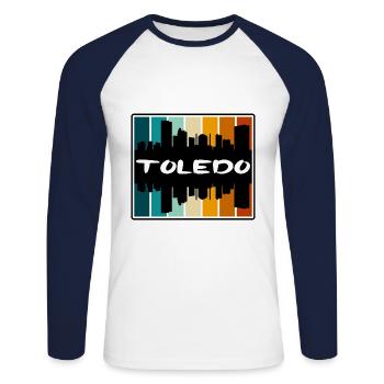 Toledo Ohio USA Skyline Silhouette Reise Souvenir - Unisex Baseballshirt langarm - Weiß/Navy - Vorne - Nik (191cm)