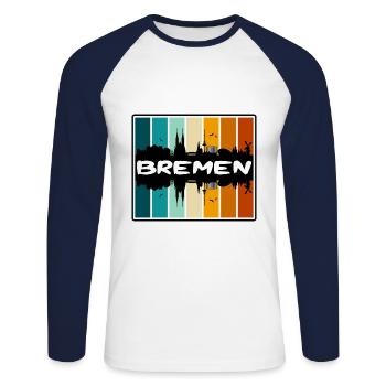 Brême Allemagne Skyline Silhouette Souvenir de voyage - T-shirt baseball manches longues Homme - blanc/marine - Devant - Nik (191cm)