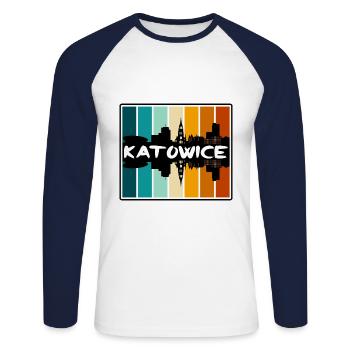 Katowice Pologne Skyline Silhouette Souvenir de voyage - T-shirt baseball manches longues Homme - blanc/marine - Devant - Nik (191cm)