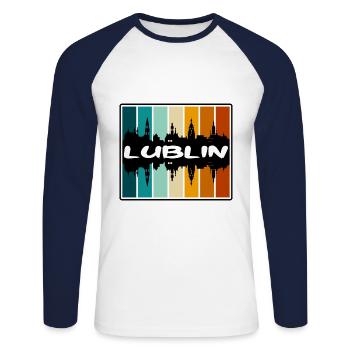 Lublin Pologne Skyline Silhouette Souvenir de voyage - T-shirt baseball manches longues Homme - blanc/marine - Devant - Nik (191cm)
