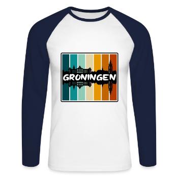 Groningue Pays-Bas Skyline Silhouette Voyage So - T-shirt baseball manches longues Homme - blanc/marine - Devant - Nik (191cm)