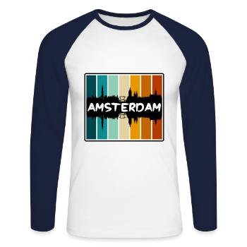 Amsterdam Niederlande Skyline Silhouette Reisen So - Unisex Baseballshirt langarm - Weiß/Navy - Vorne - Nik (191cm)