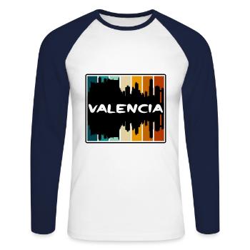 Valencia Spain Skyline Silhouette Travel Souvenir - Unisex Long Sleeve Baseball T-Shirt - white/navy - Front - Nik (191cm)