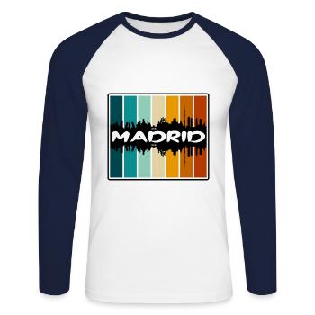 Madrid Spanien Skyline Silhouette Reise Souvenir - Unisex Baseballshirt langarm - Weiß/Navy - Vorne - Nik (191cm)