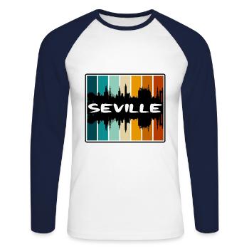 Séville Espagne Skyline Silhouette Souvenir de voyage - T-shirt baseball manches longues Homme - blanc/marine - Devant - Nik (191cm)