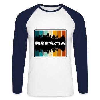 Brescia Italie Skyline Silhouette Souvenir de voyage - T-shirt baseball manches longues Homme - blanc/marine - Devant - Nik (191cm)