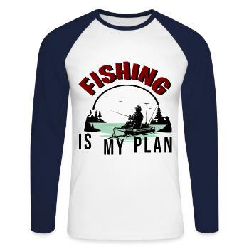 LA PÊCHE EST MON PLAN - T-shirt baseball manches longues Homme - blanc/marine - Devant - Nik (191cm)