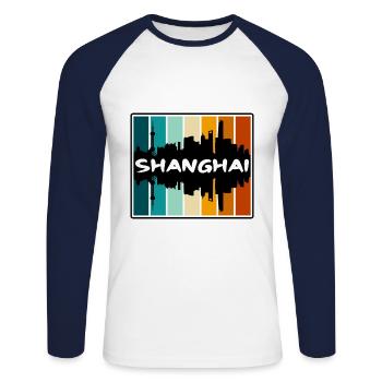 Shanghai Chine Skyline Silhouette Voyage Souvenir - T-shirt baseball manches longues Homme - blanc/marine - Devant - Nik (191cm)