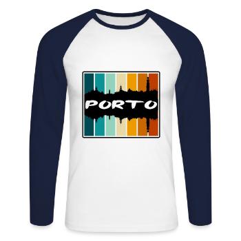 Porto Portugal Skyline Silhouette Travel Souvenir - Unisex Long Sleeve Baseball T-Shirt - white/navy - Front - Nik (191cm)
