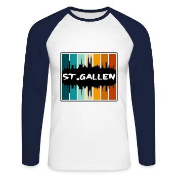 Saint-Gall Suisse Skyline Silhouette Travel S - T-shirt baseball manches longues Homme - blanc/marine - Devant - Nik (191cm)
