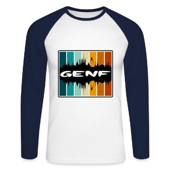 Genf Schweiz Skyline Silhouette Travel Souveni - Unisex Baseballshirt langarm - Weiß/Navy - Vorne - Nik (191cm)