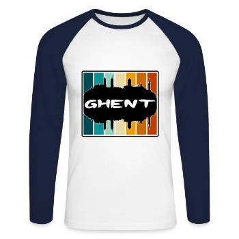 Gand Belgique Skyline Silhouette Souvenir de voyage - T-shirt baseball manches longues Homme - blanc/marine - Devant - Nik (191cm)