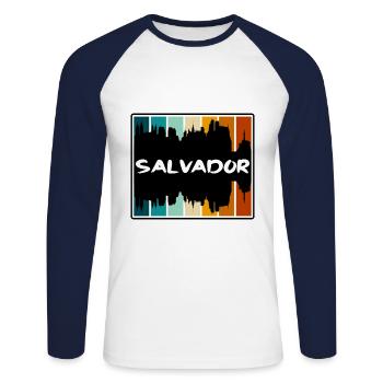 Salvador Brazil Skyline Silhouette Travel Souvenir - Unisex Long Sleeve Baseball T-Shirt - white/navy - Front - Nik (191cm)