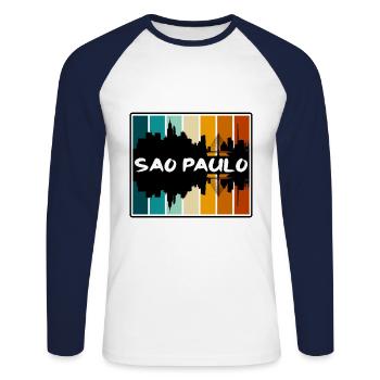 Sao Paulo Brésil Skyline Silhouette Voyage Souveni - T-shirt baseball manches longues Homme - blanc/marine - Devant - Nik (191cm)