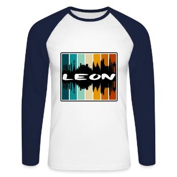 Leon Mexiko Skyline Silhouette Reise Souvenir - Unisex Baseballshirt langarm - Weiß/Navy - Vorne - Nik (191cm)