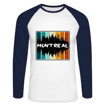 Montreal Canada Skyline Silhouette Travel Souvenir - Unisex Long Sleeve Baseball T-Shirt - white/navy - Front - Nik (191cm)