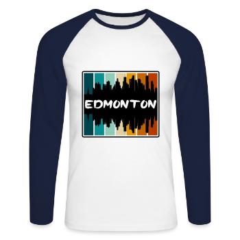 Edmonton Canada Skyline Silhouette Travel Souvenir - Unisex Long Sleeve Baseball T-Shirt - white/navy - Front - Nik (191cm)
