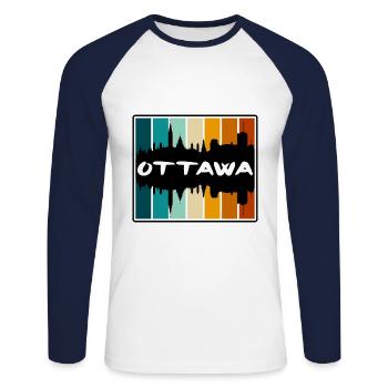 Ottawa Canada Skyline Silhouette Travel Souvenir - Unisex Long Sleeve Baseball T-Shirt - white/navy - Front - Nik (191cm)
