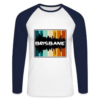 Brisbane Australie Skyline Silhouette Souve de voyage - T-shirt baseball manches longues Homme - blanc/marine - Devant - Nik (191cm)