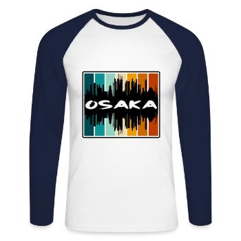 Osaka Japan Skyline Silhouette Reise Souvenir - Unisex Baseballshirt langarm - Weiß/Navy - Vorne - Nik (191cm)