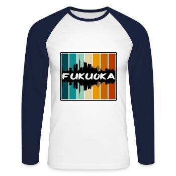 Fukuoka Japan Skyline Silhouette Reisesouvenir - Unisex Baseballshirt langarm - Weiß/Navy - Vorne - Nik (191cm)