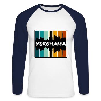 Yokohama Japan Skyline Silhouette Reisesouvenir - Unisex Baseballshirt langarm - Weiß/Navy - Vorne - Nik (191cm)