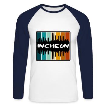 Incheon Corée du Sud Skyline Silhouette Travel Souv - T-shirt baseball manches longues Homme - blanc/marine - Devant - Nik (191cm)