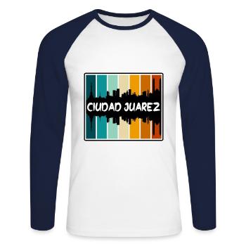 Ciudad Juarez Mexique Skyline Silhouette Voyage Sou - T-shirt baseball manches longues Homme - blanc/marine - Devant - Nik (191cm)