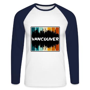 Vancouver Canada Skyline Silhouette Travel Souveni - T-shirt baseball manches longues Homme - blanc/marine - Devant - Nik (191cm)