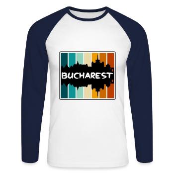 Bucharest Romania Skyline Silhouette Travel Souven - Unisex Long Sleeve Baseball T-Shirt - white/navy - Front - Nik (191cm)