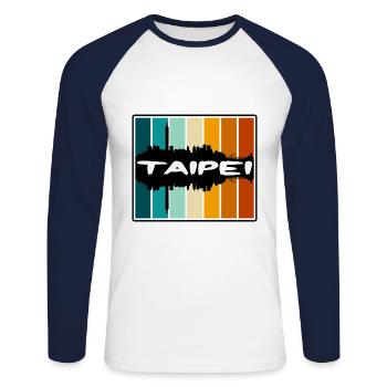 Taipei Taiwan Skyline Silhouette Souvenir de voyage - T-shirt baseball manches longues Homme - blanc/marine - Devant - Nik (191cm)