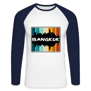 Bangkok Thailand Skyline Silhouette Travel Souveni - Unisex Long Sleeve Baseball T-Shirt - white/navy - Front - Nik (191cm)
