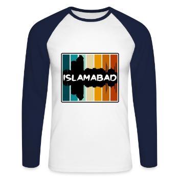 Islamabad Pakistan Skyline Silhouette Travel Souve - Unisex Long Sleeve Baseball T-Shirt - white/navy - Front - Nik (191cm)