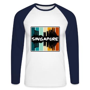 Singapour Singapour Skyline Silhouette Souv de voyage - T-shirt baseball manches longues Homme - blanc/marine - Devant - Nik (191cm)