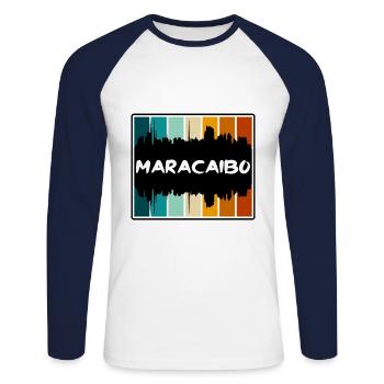 Maracaibo Venezuela Skyline Silhouette Souv de voyage - T-shirt baseball manches longues Homme - blanc/marine - Devant - Nik (191cm)