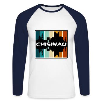 Chisinau Moldova Skyline Silhouette Travel Souveni - Unisex Long Sleeve Baseball T-Shirt - white/navy - Front - Nik (191cm)