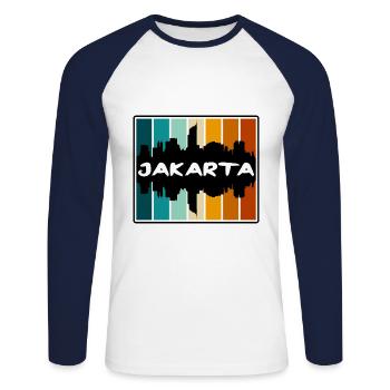 Jakarta Indonésie Skyline Silhouette Voyage Souven - T-shirt baseball manches longues Homme - blanc/marine - Devant - Nik (191cm)