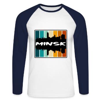 Minsk Weißrussland Skyline Silhouette Reise Souvenir - Unisex Baseballshirt langarm - Weiß/Navy - Vorne - Nik (191cm)