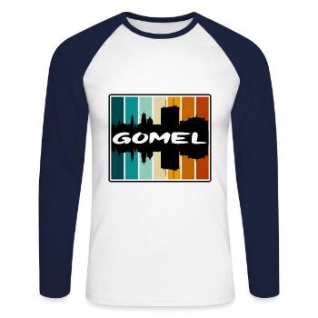 Gomel Belarus Skyline Silhouette Travel Souvenir - Unisex Long Sleeve Baseball T-Shirt - white/navy - Front - Nik (191cm)