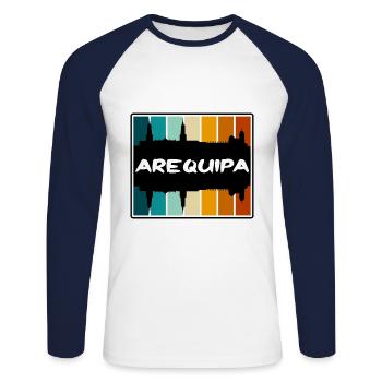 Arequipa Peru Skyline Silhouette Travel Souvenir - Unisex Long Sleeve Baseball T-Shirt - white/navy - Front - Nik (191cm)
