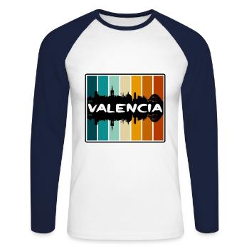 Valencia Venezuela Skyline Silhouette Travel Souve - T-shirt baseball manches longues Homme - blanc/marine - Devant - Nik (191cm)