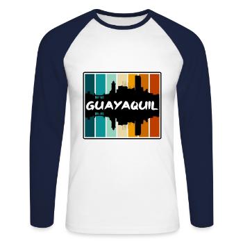Guayaquil Equador Skyline Silhouette Travel Souven - T-shirt baseball manches longues Homme - blanc/marine - Devant - Nik (191cm)