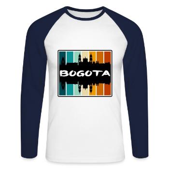 Bogota, Colombie, Skyline, Silhouette, Souvenir de voyage - T-shirt baseball manches longues Homme - blanc/marine - Devant - Nik (191cm)